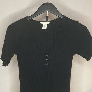 H&M Black Ribbed Button-Front Dress